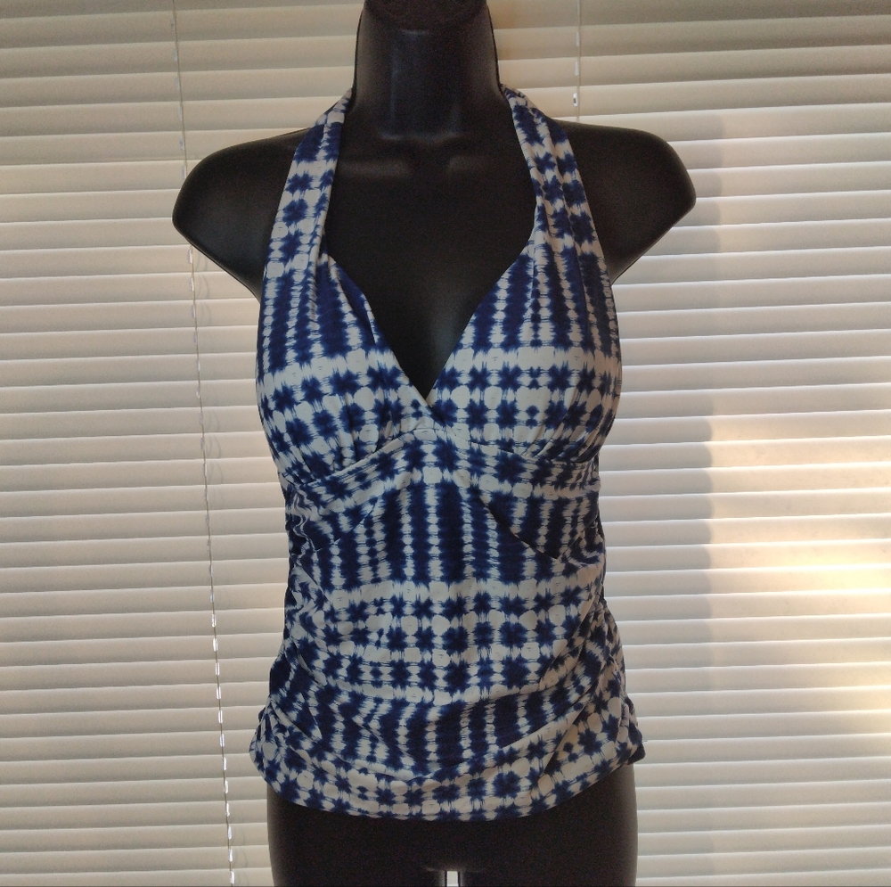 New La Blanca Moody Blues Print Halter Tankini Top Size 8
